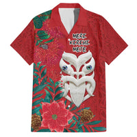 Maori Wheku Meri Kirihimete Personalised Family Matching Off The Shoulder Long Sleeve Dress and Hawaiian Shirt All Red Indigenous Maori Motif LT9 Dad's Shirt - Short Sleeve Red - Polynesian Pride