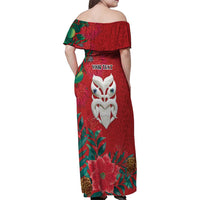 Maori Wheku Meri Kirihimete Personalised Family Matching Off Shoulder Maxi Dress and Hawaiian Shirt All Red Indigenous Maori Motif LT9 - Polynesian Pride