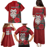 Maori Wheku Meri Kirihimete Personalised Family Matching Puletasi and Hawaiian Shirt All Red Indigenous Maori Motif LT9 - Polynesian Pride
