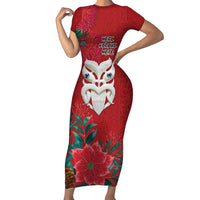 Maori Wheku Meri Kirihimete Personalised Family Matching Short Sleeve Bodycon Dress and Hawaiian Shirt All Red Indigenous Maori Motif LT9 Mom's Dress Red - Polynesian Pride