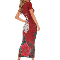 Maori Wheku Meri Kirihimete Personalised Family Matching Short Sleeve Bodycon Dress and Hawaiian Shirt All Red Indigenous Maori Motif LT9 - Polynesian Pride