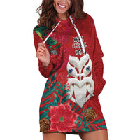 Maori Wheku Meri Kirihimete Personalised Hoodie Dress All Red Indigenous Maori Motif LT9 Red - Polynesian Pride