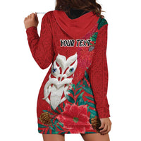 Maori Wheku Meri Kirihimete Personalised Hoodie Dress All Red Indigenous Maori Motif LT9 - Polynesian Pride