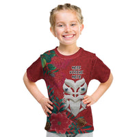 Maori Wheku Meri Kirihimete Personalised Kid T Shirt All Red Indigenous Maori Motif LT9 Red - Polynesian Pride
