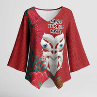 Maori Wheku Meri Kirihimete Personalised Kimono Sleeve Blouse All Red Indigenous Maori Motif LT9 Female Red - Polynesian Pride