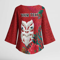 Maori Wheku Meri Kirihimete Personalised Kimono Sleeve Blouse All Red Indigenous Maori Motif LT9 - Polynesian Pride