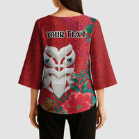 Maori Wheku Meri Kirihimete Personalised Kimono Sleeve Blouse All Red Indigenous Maori Motif LT9 - Polynesian Pride
