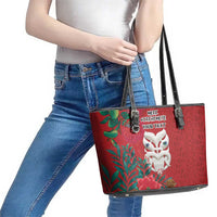 Maori Wheku Meri Kirihimete Personalised Leather Tote Bag All Red Indigenous Maori Motif LT9 - Polynesian Pride