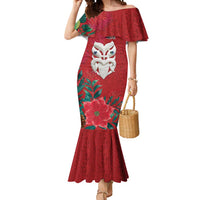Maori Wheku Meri Kirihimete Personalised Mermaid Dress All Red Indigenous Maori Motif LT9 Women Red - Polynesian Pride