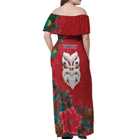 Maori Wheku Meri Kirihimete Personalised Off Shoulder Maxi Dress All Red Indigenous Maori Motif LT9 - Polynesian Pride