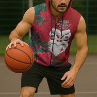 Maori Wheku Meri Kirihimete Personalised Sleeveless Zip Hoodie All Red Indigenous Maori Motif LT9 - Polynesian Pride