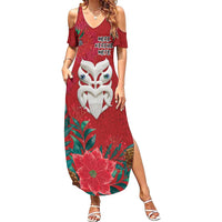 Maori Wheku Meri Kirihimete Personalised Summer Maxi Dress All Red Indigenous Maori Motif LT9 Women Red - Polynesian Pride