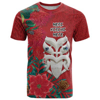 Maori Wheku Meri Kirihimete Personalised T Shirt All Red Indigenous Maori Motif LT9 Red - Polynesian Pride