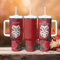 Maori Wheku Meri Kirihimete Personalised Tumbler With Handle All Red Indigenous Maori Motif LT9 - Polynesian Pride
