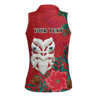 Maori Wheku Meri Kirihimete Personalised Women Sleeveless Polo Shirt All Red Indigenous Maori Motif - Polynesian Pride