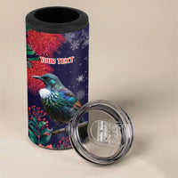 Tui Meri Kirihimete Personalised 4 in 1 Can Cooler Tumbler Pohutukawa Flowers Blue Motif LT9 - Polynesian Pride