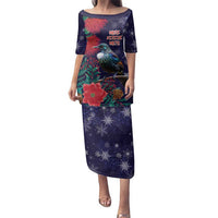 Tui Meri Kirihimete Personalised Family Matching Puletasi and Hawaiian Shirt Pohutukawa Flowers Blue Motif LT9 Mom's Dress Blue - Polynesian Pride