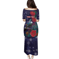 Tui Meri Kirihimete Personalised Family Matching Puletasi and Hawaiian Shirt Pohutukawa Flowers Blue Motif LT9 - Polynesian Pride