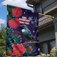 Tui Meri Kirihimete Personalised Garden Flag Pohutukawa Flowers Blue Motif LT9 - Polynesian Pride