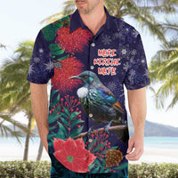 Tui Meri Kirihimete Personalised Hawaiian Shirt Pohutukawa Flowers Blue Motif LT9 - Polynesian Pride