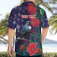 Tui Meri Kirihimete Personalised Hawaiian Shirt Pohutukawa Flowers Blue Motif LT9 - Polynesian Pride