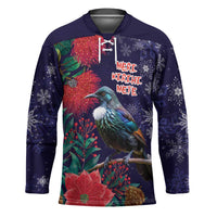 Tui Meri Kirihimete Personalised Hockey Jersey Pohutukawa Flowers Blue Motif LT9 Unisex Blue - Polynesian Pride