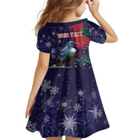 Tui Meri Kirihimete Personalised Kid Short Sleeve Dress Pohutukawa Flowers Blue Motif LT9 - Polynesian Pride