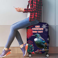 Tui Meri Kirihimete Personalised Luggage Cover Pohutukawa Flowers Blue Motif LT9 - Polynesian Pride