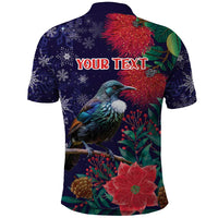 Tui Meri Kirihimete Personalised Polo Shirt Pohutukawa Flowers Blue Motif LT9 - Polynesian Pride