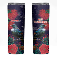 Tui Meri Kirihimete Personalised Skinny Tumbler Pohutukawa Flowers Blue Motif LT9 Blue - Polynesian Pride