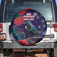 Tui Meri Kirihimete Personalised Spare Tire Cover Pohutukawa Flowers Blue Motif LT9 Blue - Polynesian Pride