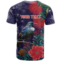 Tui Meri Kirihimete Personalised T Shirt Pohutukawa Flowers Blue Motif LT9 - Polynesian Pride