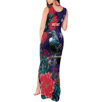 Tui Meri Kirihimete Personalised Tank Maxi Dress Pohutukawa Flowers Blue Motif LT9 - Polynesian Pride