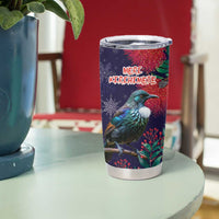 Tui Meri Kirihimete Personalised Tumbler Cup Pohutukawa Flowers Blue Motif LT9 - Polynesian Pride