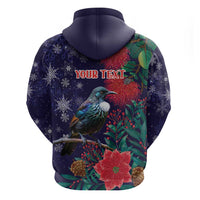 Tui Meri Kirihimete Personalised Zip Hoodie Pohutukawa Flowers Blue Motif LT9 - Polynesian Pride
