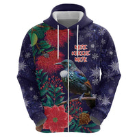 Tui Meri Kirihimete Personalised Zip Hoodie Pohutukawa Flowers Blue Motif LT9 - Polynesian Pride