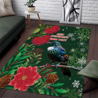 Tui Meri Kirihimete Personalised Area Rug Pohutukawa Flowers Green Motif LT9 Green - Polynesian Pride