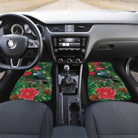 Tui Meri Kirihimete Personalised Car Mats Pohutukawa Flowers Green Motif LT9 Set 2pcs - Front Green - Polynesian Pride