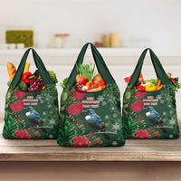 Tui Meri Kirihimete Personalised Grocery Bag Pohutukawa Flowers Green Motif LT9 3-pack One Size Green - Polynesian Pride