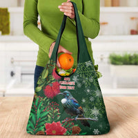 Tui Meri Kirihimete Personalised Grocery Bag Pohutukawa Flowers Green Motif LT9 - Polynesian Pride
