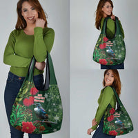Tui Meri Kirihimete Personalised Grocery Bag Pohutukawa Flowers Green Motif LT9 - Polynesian Pride