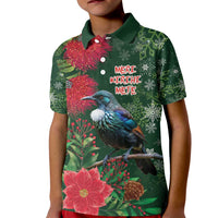 Tui Meri Kirihimete Personalised Kid Polo Shirt Pohutukawa Flowers Green Motif LT9 Kid Green - Polynesian Pride