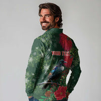 Tui Meri Kirihimete Personalised Long Sleeve Polo Shirt Pohutukawa Flowers Green Motif LT9 - Polynesian Pride