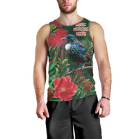 Tui Meri Kirihimete Personalised Men Tank Top Pohutukawa Flowers Green Motif LT9 - Polynesian Pride