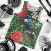 Tui Meri Kirihimete Personalised Men Tank Top Pohutukawa Flowers Green Motif LT9 - Polynesian Pride