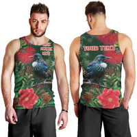 Tui Meri Kirihimete Personalised Men Tank Top Pohutukawa Flowers Green Motif LT9 - Polynesian Pride