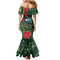 Tui Meri Kirihimete Personalised Mermaid Dress Pohutukawa Flowers Green Motif LT9 - Polynesian Pride