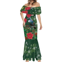 Tui Meri Kirihimete Personalised Mermaid Dress Pohutukawa Flowers Green Motif LT9 - Polynesian Pride