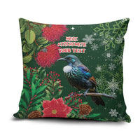 Tui Meri Kirihimete Personalised Pillow Cover Pohutukawa Flowers Green Motif LT9 Green - Polynesian Pride