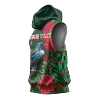 Tui Meri Kirihimete Personalised Sleeveless Hoodie Pohutukawa Flowers Green Motif LT9 - Polynesian Pride